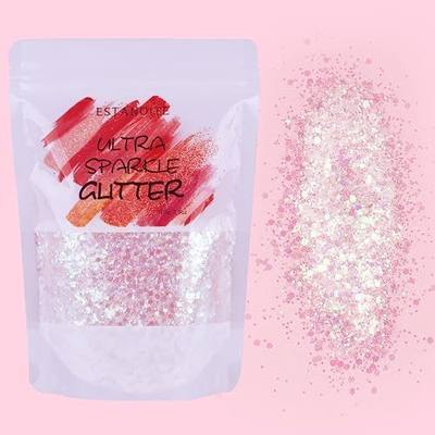 Iridescent Chunky Glitter 100g, Mixed Multi Purpose for Arts & Crafts, Wine Glass Decoration, Weddings, Flowers, Cosmetic for Face, Eye, Body, Nails, Hair (White)