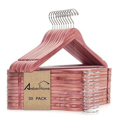 Amber Home 30 Pack Cedar Coat Hangers, Wooden Suit Hangers with Non-Slip Pant Bar, Cedar Hangers for Closet Organization, Shirts, Jackets, Dresses, and Pants