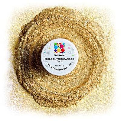 Blacksherbet Gold Edible Glitter for Drinks 5 Grams | KOSHER Certified | Drink Glitter and Dust for Cakes, Strawberries, Cupcakes, Chocolate & Cake Pops | Gold edible glitter in a 5g size, suitable for decorating drinks, cakes, strawberries, cupcakes, chocolate, and cake pops.