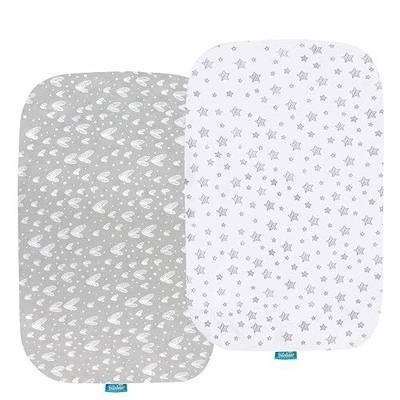 Bassinet Sheets for Baby Delight Beside Me Dreamer Bassinet, 100% Cotton | Unisex Baby Bassinet Mattress Sheets for Baby Boy Girl, 360° Elastic Snug Fit Bassinet Sheets, 2 Pack(Gray Print)