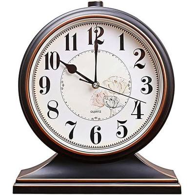 rnuie Desk Clock for Table Decor, Retro Mantel Clock Battery Operated for Fireplace Mantel, Living Room, Bedroom, Office, Desktop Decoration(Black)