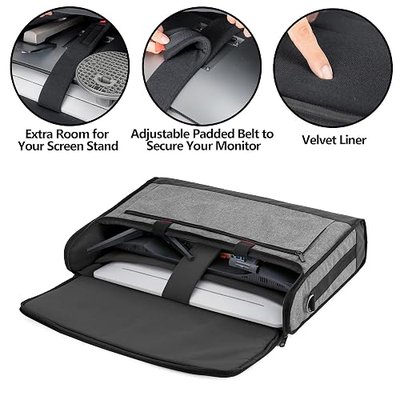 Trunab Monitor Carrying Case 24 Inch Padded Travel Bag | Hold Up to 2 LCD Screens/TVs, Not Compatible with iMac, with Accessories Pocket, Shoulder Strap, PU Bottom, Grey