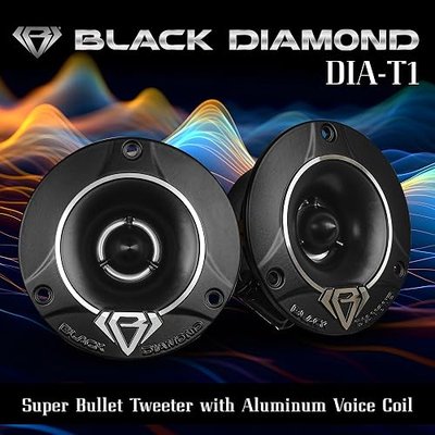 BLACK DIAMOND Dia-T1 1” Super Bullet Tweeters – 240W Max / 120W RMS, 4-Ohm, Built-in Crossover Capacitor, High-Output Aluminum Tweeter Pair for Car & Truck Audio Systems
