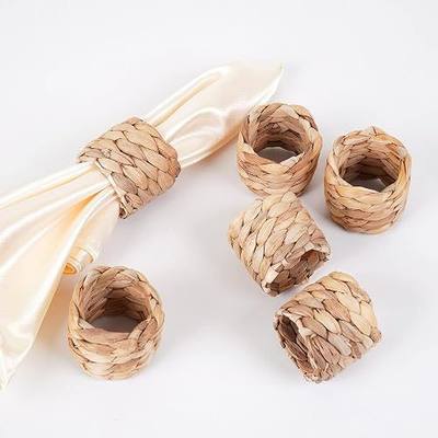 Napkin Rings Set of 6, Thanksgiving Napkin Rings Table Decor Handmade by Natural Water Hyacinth, Fall Farmhouse Napkin Rings for Thanksgiving, Christmas, Wedding Table Decoration