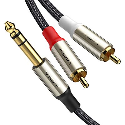 VIOY 1/4 to Dual RCA Audio Cable, Gold Plated Copper Shell Heavy Duty 6.35 mm Quarter Inch Male TRS Jack to 2 RCA Phono Male Stereo Y Insert Splitter Adapter……