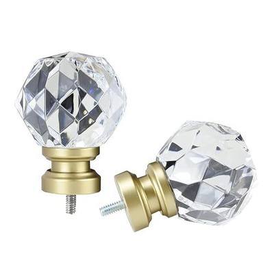 Decorative Curtain Rod Finials Luxury Crystal-clear Faceted, Round, Set of 2, Compatible with 1'' or 1-1/8'' dia curtain rod, Standalone finial pair,Gold