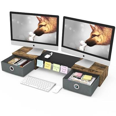WESTREE Dual Monitor Stand Riser with Two Drawers, Extra Large Storage Monitor Stand for 2 Monitors, Desktop Organizer Stand Storage for Computer,Laptop,Screen,Printer,TV
