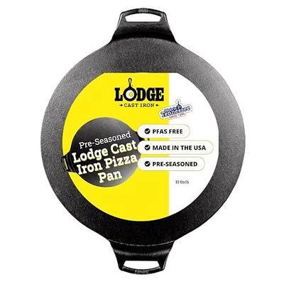Lodge Seasoned Cast Iron Pizza Pan 15 Inch - Pre-Seasoned, Round Pizza Pan with Dual Assist Handles - Even Heat Distribution- PFAS-Free, Non-Toxic Cookware - Oven Safe