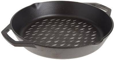 Lodge Pre-Seasoned Cast Iron Round Grilling Pan - Use on the Grill - Grilling Pan Designed to Protect Food from Falling Through the Grate - Cast Iron 12 Inch
