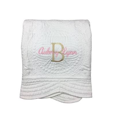 Personalized Baby Blanket – Custom Name, Monogram & Birth Stats, Soft Cotton Heirloom Quilt Keepsake, Unique Baby Gift for Boys & Girls (Name with Large Letter)