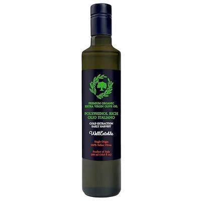 WellEatable High +1,200 mg/kg Polyphenol Rich Olive Oil, Award-Winning Early Harvest, Organic Extra Virgin Olive Oil from Italy, Lab Tested, Cold Extracted for Drinking and Finishing, 16.9 fl oz