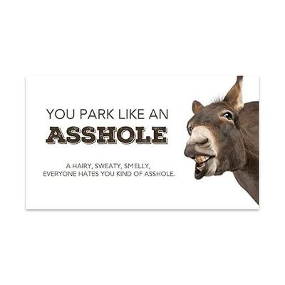 Andaz Press Funny Bad Parking Cards, You Park Like An Asshole Donkey Image Prank Driving Fake Ticket Violation Gag Note Cards, Fun for Revenge Road Justice, For Men, Women, 100-Pack, 2 x 3.5-Inch