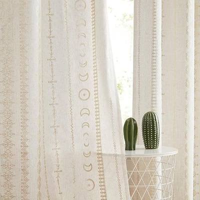 SXZJTEX Gold Linen Curtains for Living Room,Boho Ethnic Tribal Geometric Celestial Print Light Filtering Curtains 63 Inches Long for Bedroom, Grommet Top,2 Panels,55" W x 63"