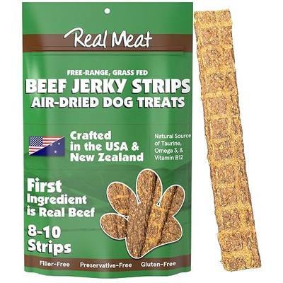 TRMC Real Meat Beef Jerky Dog Treats - 8 Air-Dried Strips of Jerky- Grain-Free Pet Snacks Made up of 95% Free-Range Grass Fed Beef - All-Natural