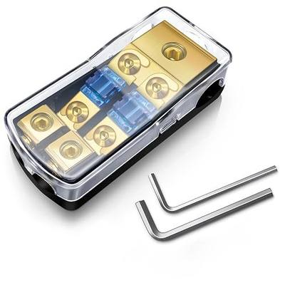 2 Way Mini ANL Fuse Holder, Copper 0/2/4 Gauge to 4/6/8 Gauge 60 Amp Fuse Distribution Block for Car Truck Boat Audio Stereo Amplifier