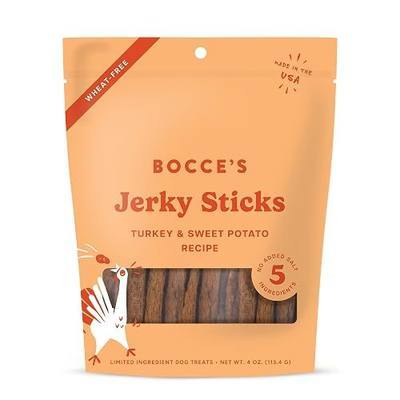 Bocce's Bakery Turkey & Sweet Potato Flavor Jerky Stick Dog Treats, 4 oz | High-Protein, Wheat-Free, Limited-Ingredient Treats with No Added Salt or Sugar - Baked in The USA