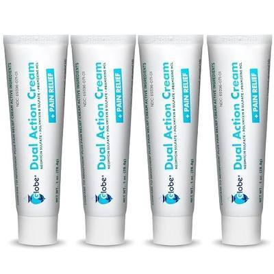 (4 Pack) Globe Dual Action First Aid Antibiotic Cream + Pain Relief, Neomycin, Polymyxin B, Pramoxine HCl, Soothes Painful Cuts, Burns and Scrapes, 24 Hour Infection Protection