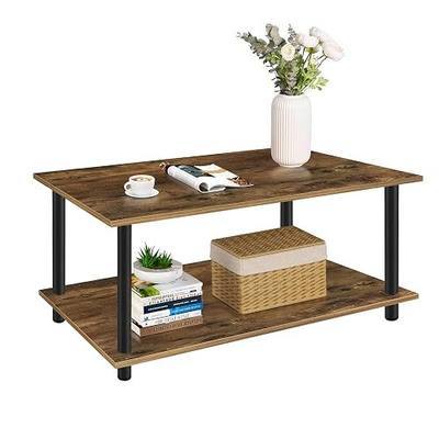 Small Rustic Coffee Table for Living Room, 2-Tier Industrial Brown Tea Table with Open Storage Shelf for Home/Office/Reception Room, Metal Legs, 35.4’’x23.4’’,Easy to Assemble
