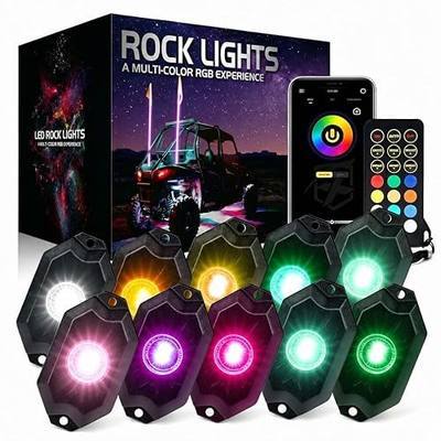 Xprite Colorful LED Rock Lights Kit with Bluetooth & Wireless Remote Controller, Multicolor Cars Underglow, Wheel, Footwell Neon Light Kits, for Off-Road UTV ATV Trucks SUV Motorcycle Boats - 10 Pods