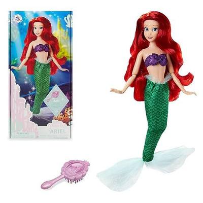 Disney Store Official Princess Classic Doll (Ariel from The Little Mermaid), 11 Inches, Includes Brush with Molded Details, Fully Posable Toy in Classic Outfit - Disney Princess Toys