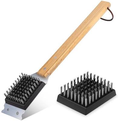 SIMPLETASTE Grill Brush and Scraper for BBQ, Durable & Effective, Replaceable Stainless Steel Head, Wooden Handle Wire Grill Brush for Outdoor Grill, Barbecue Accessories | Durable & Effective, Replaceable Stainless Steel Head, Wooden Handle Wire Grill Brush, Outdoor Barbecue Accessory