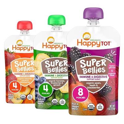 Happy Tot Organics Stage 4 Baby Food Pouches, Gluten Free, Vegan Snack, Super Bellies, Fruit & Veggie Puree, Variety Pack, 4 Ounce (Pack of 16), Amazon Exclusive