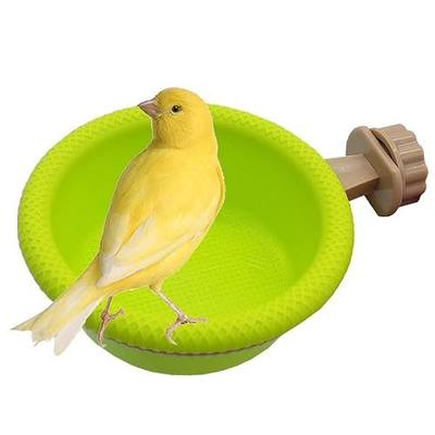 FOIBURELY Multi-Function Caged Bird Bath Bird Cage Parrot Supplies Bathing Tub for Canary Finch Budgerigar,Perch Stand(4.5")