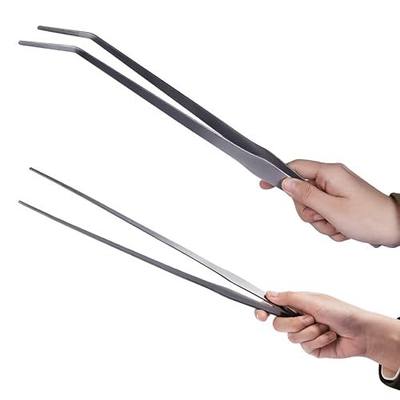 Extra Long Handle Aquarium Tweezers Serving Tongs Feed clamp,2 Pack Stainless Steel Straight and Curved Tweezers Set for Fish Tank Plants Reptile Feeding Tongs(15 Inchs)