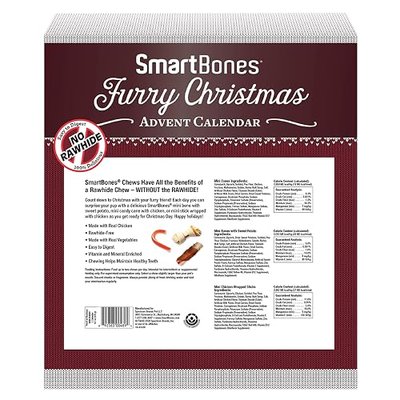 SmartBones Furry Christmas Advent Calendar Chews for Small Dogs, 24 Count, Treat Your Dog to Easy-to-Digest, Rawhide-Free Mini Bones, Candy Canes and Mini Sticks