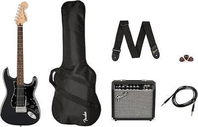 Squier Affinity Series Stratocaster Packs Electric Guitar, Charcoal Frost Metallic, Laurel Fingerboard | Hss Strat Pack, Indian Laurel Fingerboard, Poplar Body, Includes Frontman 15g Amp, Gig Bag, Cable, Strap and Picks, 21 Frets