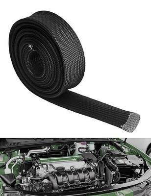 Fiberglass Hose Heat Shield Sleeve Spark Plug Wire Heat Protector Boots Auto Hose Roll 2500 Degree for Car&Auto Wire Loom Brake Line Cable (Black 1" IDX10')