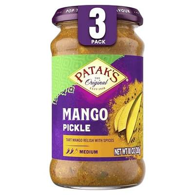 Patak’s Medium Mango Pickle - Authentic Indian Relish with Mango Chunks & Aromatic Spices - Perfect with Naan, Pappadum, Sandwiches & Salads - Vegan Spicy Pickle - 10oz Jar (Pack of 3)