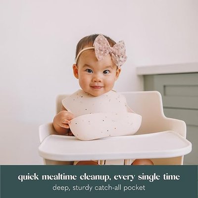 AVA + OLIVER Waterproof Silicone Bib Set with Adjustable Neck Closure - Durable Silicone Bibs for Babies - Set of 2