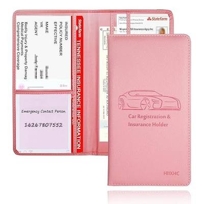Car Registration and Insurance Card Holder - Leather Vehicle Glove Box Automobile Documents Paperwork Wallet Case Organizer for ID, Driver's License, Key, Cards - Car Accessories for Women&Men