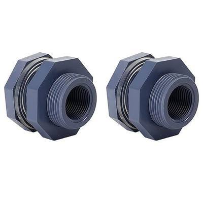 2 Pieces 3/4 Inch PVC Bulkhead Fitting for Water Barrel, Water Tank, Rain Barrels,NPT3/4 female thread(1 inch I.D.) PVC | NPT3/4 female thread(1 inch I.D.) PVC