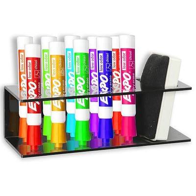 MyGift Whiteboard Supply Storage, 10-Slot Black Acrylic Dry Erase Marker and Eraser Holder, Wall Mounted Office Accessories Organizer Storage Rack
