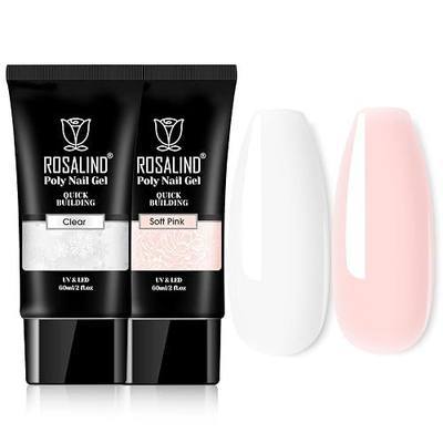 ROSALIND Soft Pink&Opal Extension Gel, 2 PCS 2oz Opal Poly Nail Gel kit Pink Nail for Nail Art Decoration, Builder Pink Gel Nail Thickening Poly Nail Gel Tube Easy to DIY Use Need UV Lamp
