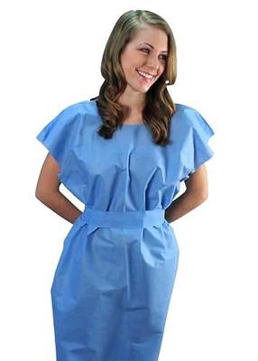 Disposable Patient Exam Gown, LARGE (50 Count) – Blue – SMS Nonwoven, Fluid-Resistant, Latex-Free – Includes Separate Tie Belt – DG Disposable Gowns | Made in USA | Medical Exam Apparel