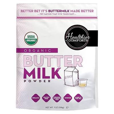 Healthier Comforts Organic Buttermilk Powder | USDA Certified Organic Powdered Buttermilk, Kosher, Gluten Free, Non-GMO | Dry Buttermilk Powder for Baking Supplies, Biscuits & Gravy, Mini Pancakes 7oz