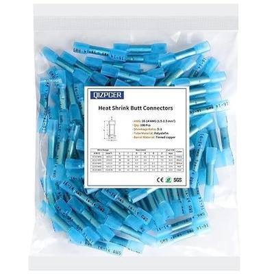 Heat Shrink Butt Connectors, 16-14 AWG 100Pcs Blue Waterproof Electrical Crimp Wire Splice for Marine, Cable, Wiring