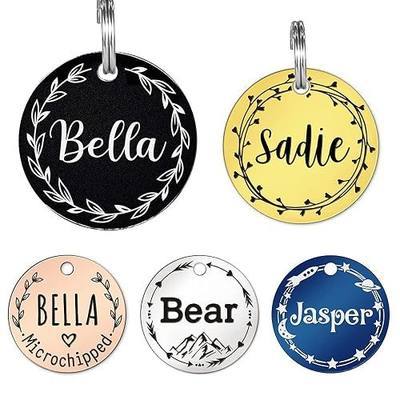 Vimdevs Personalized Custom Cute Dog Tags Engraved on Both Sides Pet ID Tags (Wreath - Round)