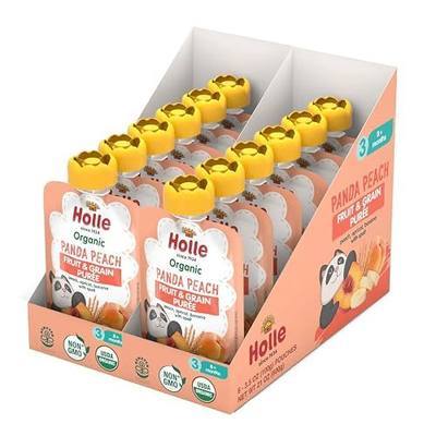 Holle Organic Baby Food Pouches, Peach Banana Apricot Spelt, 12 Pack | USDA Organic, Non-GMO, Biodynamic, No Added Sugar or Salt, 8+ Months