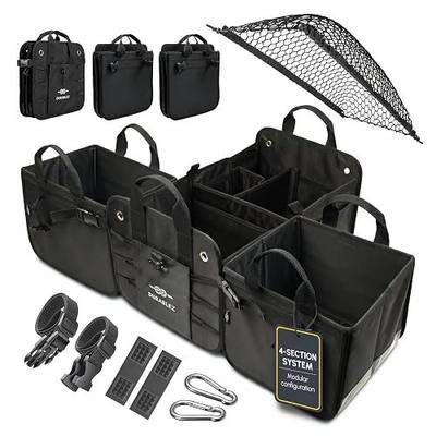 XL Modular Trunk Organizer System – 4 Section Extra Large Car Cargo Organizer for SUVs, Trucks & Cars – Foldable Multi-Compartment Storage, Heavy Duty 1680D Oxford – Black