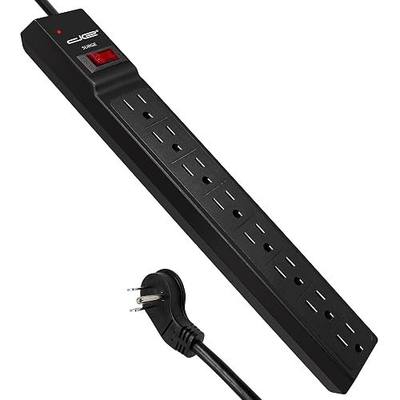 Digital Energy 8 Outlet Surge Protector Power Strip - 15 AMP, 1875 W, 125 V, 350 J Surge Protection, ETL Listed - Flat Plug, Black, 3 FT