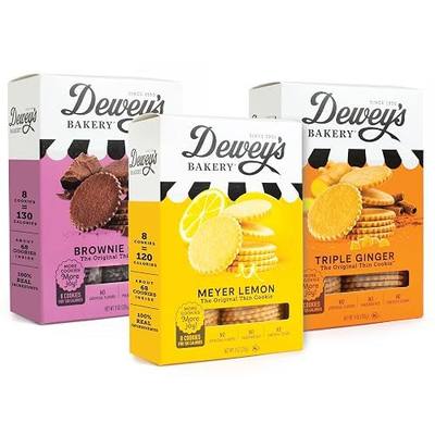 Dewey's Bakery Meyer Lemon, Brownie Crisp, Triple Ginger Cookies, 3 Pack | No Artificial Flavors