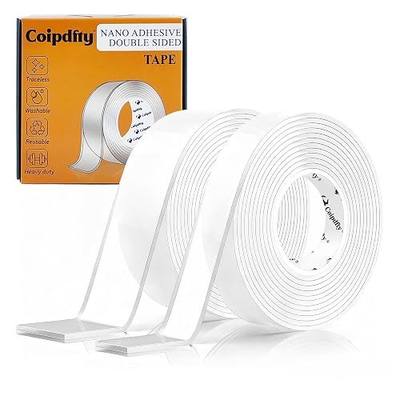 Double Sided Tape Heavy Duty for Wall Decor No Damage to Paint,Clear Removable Mounting Tape,Nano Two Sided Adhesive Tape,Picture Hanging Strips for Posters,Stickers -2Rolls(1.18in*6.5FT+0.39in*6.5FT)