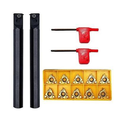 Threading Carbide Inserts 16IR 16ER AG60 with Threading Tool Holder for Steel | 0.5in shank SNR0013M16 SNL0013M16 Boring Bars with 10pcs 16ER 16IR Threading inserts for External Internal Threading