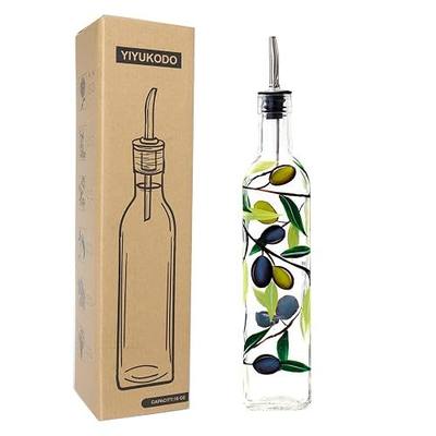 17oz Hand Painted Glass Olive Oil Bottle Dispenser- 500ml Green Oil & Vinegar Cruet with Pourers - Olive Oil Carafe Decanter for Kitchen (olive1)
