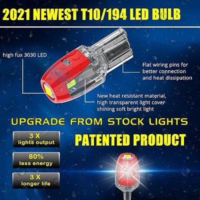 Alla Lighting Miniature T10 168 194 LED Bulbs, 12v License, Map, Dome, Trunk, Step Courtesy, Door Interior Lights