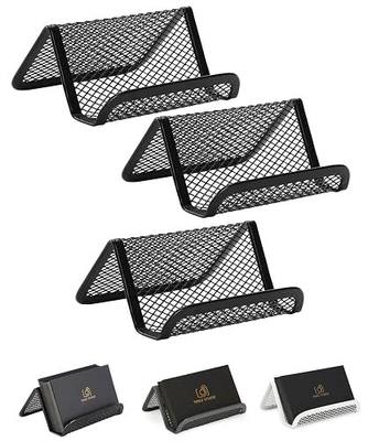 Mr. Pen- Metal Mesh Business Card Holders, 3 Pack, Black | Durable Stainless Steel Card Stand for Desk, Office, and Business Use, Straight, Flat and Smooth Design